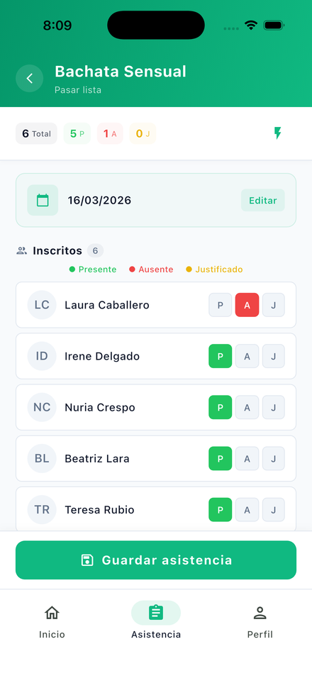 DansTree app — pasar lista
